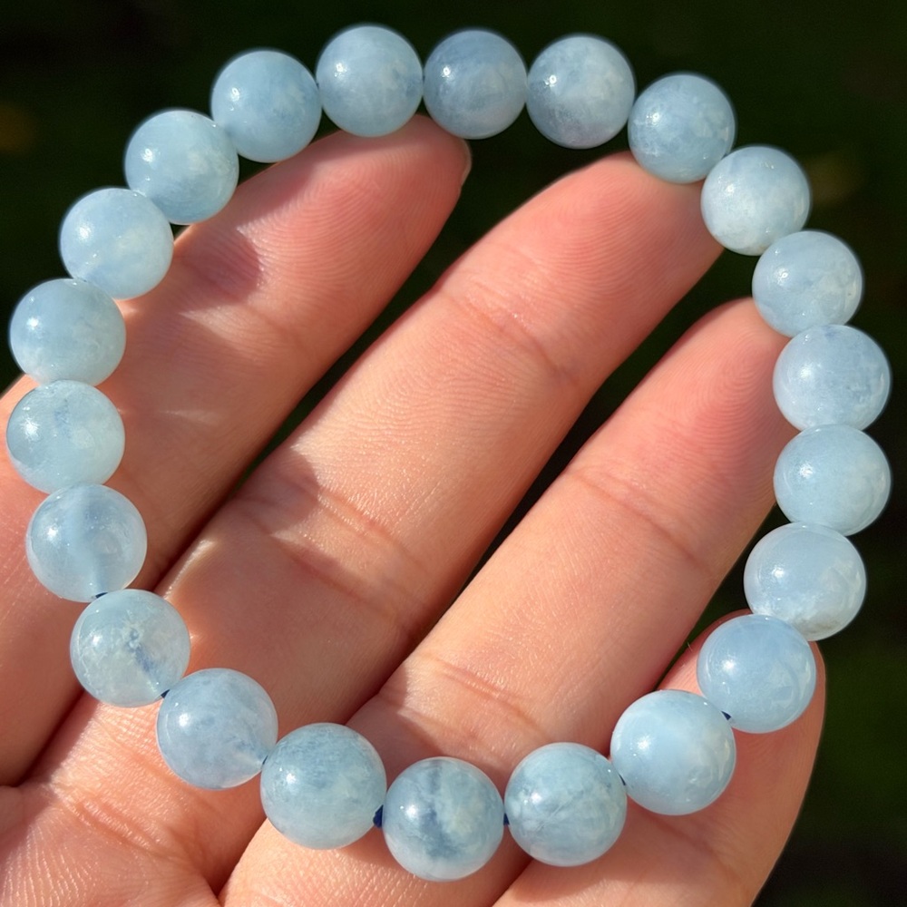 8.5mm stretchable blue aquamarine bracelet 0757‎